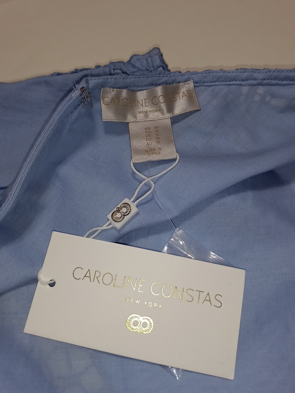 Caroline Constas Blue Embroidered Eyelet Starfish Cotton Mini Dress Size 10 - Picture 11 of 14